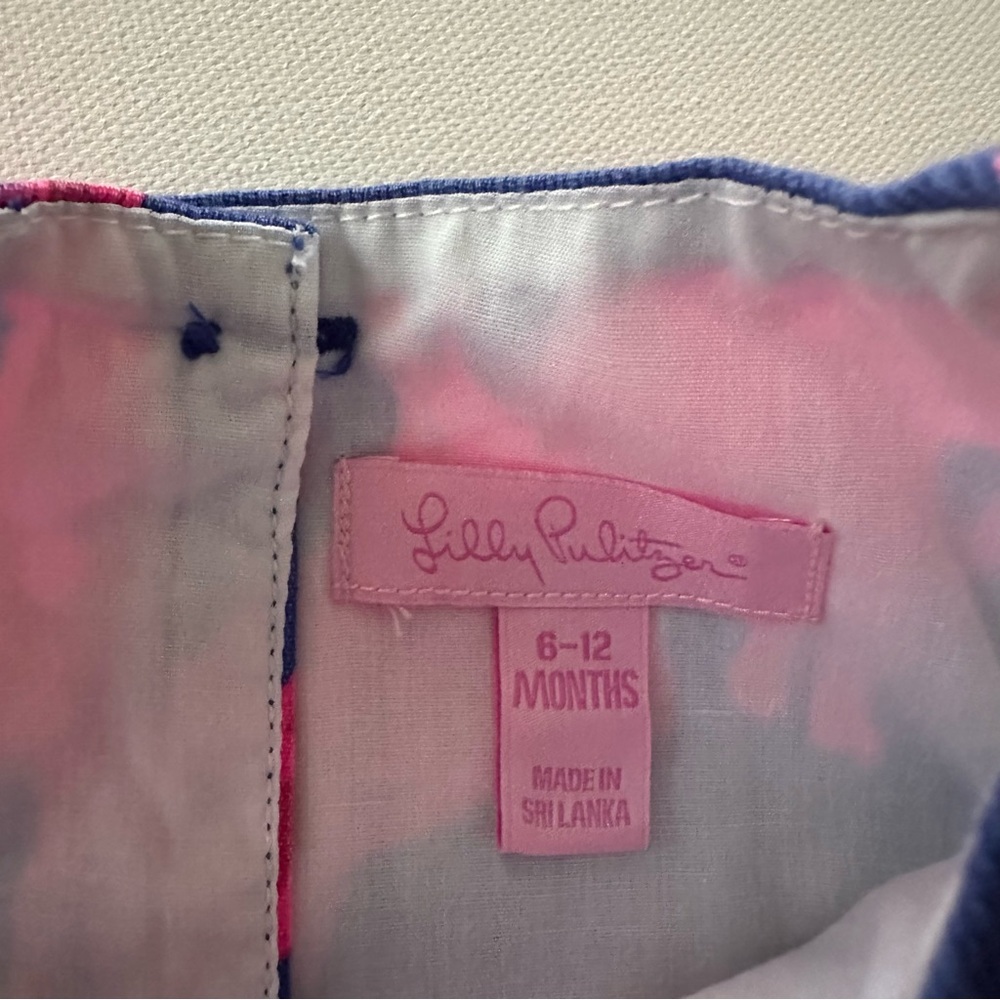 Lilly Pulitzer 6-12 Months Baby Girl Shift Dress Giraffe Neck In Neck Pink Blue - Picture 4 of 7